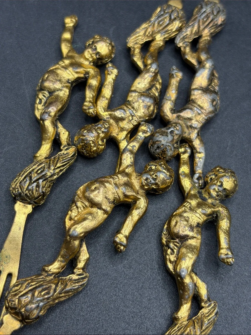 Vintage Cherub Cocktail Forks Mid Century Ornate Baroque Appetizer Utensils Set5